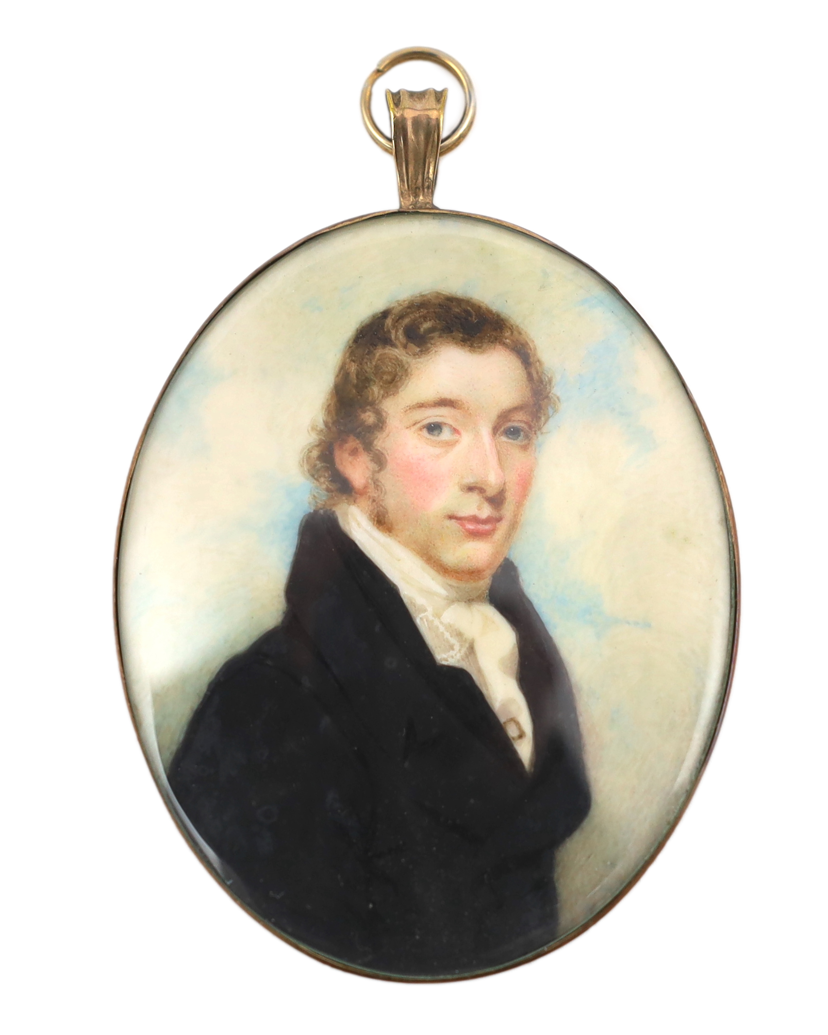 Henry Jacob Burch (British, b.1763), Portrait miniature of a gentleman, watercolour on ivory, 6.4 x 5cm. CITES Submission reference FFNBNQX2